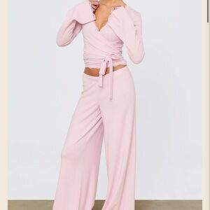 PHEPHE WRAP TOP PINK AND CHOCOLATE WITH PANTS BUNDLE